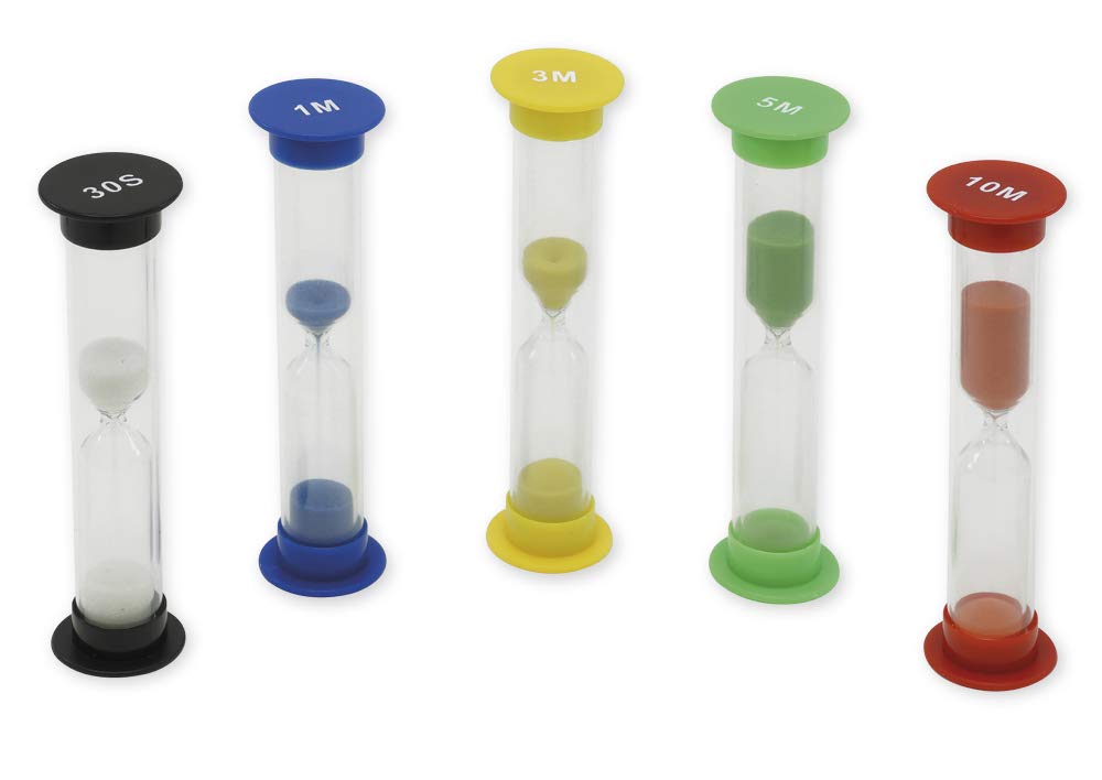 TimeTex Sanduhren-Set 20-TLG. - 9 cm hoch - je 4 Sanduhren mit den Laufzeiten 30 Sekunden + 1 + 3 + 5 + 10 Minuten im Koffer - 61999