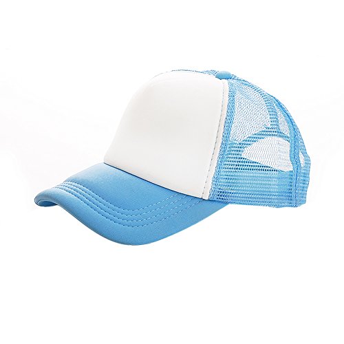 TOPTIE Kids 2 Tone Mesh Curved Bill Trucker Cap with Adjustable Snapback-Light Blue White