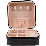 CTIRCHIU Organizador de Joyas Portátil de Cuero Negro para Viaje y Hogar, Caja Resistente para Guardar Anillos y Pendientes Diseño Compacto