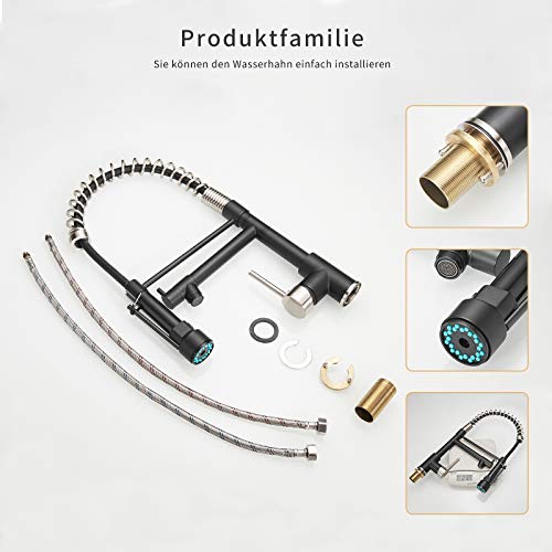 Aimadi Kitchen Sink Faucet,Black Kitchen Faucets With Pull Down Sprayer,Black Stainless Steel Single Handle One Hole Kitchen Faucet,Matte Black #TOP4