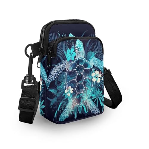 Image of Hawaiian Tribal Small Crossbody Bags for Women Cell Phone Bag Purse, Sea Turtle Zipper Sling Purses Shoulder Bag