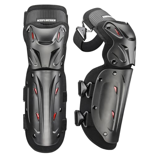 Motorcycle Knee Shin Guards with PP Shell for Men, Professional Shin Guards for Men, Three-Section Adjustable Motocross/Dirt Bike Knee Pads, Anti-Slip Quick-Release Buckle Leg Protector for Rider