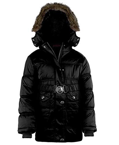 Preisvergleich Produktbild LOTMART Mädchen Gesteppt Fleecefutter Winterjacke Abnehmbare Kapuze - Schwarz, 104