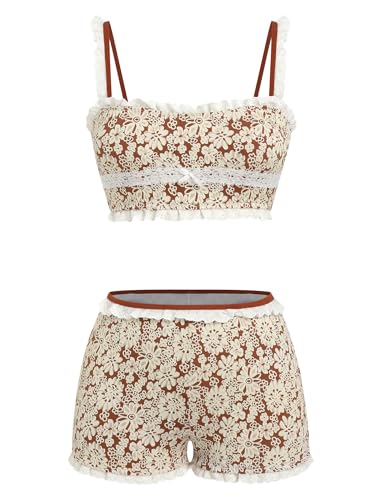 Image of ZAFUL Womens High Waisted Bikini Sets 2 Piece Plaid Ruffle Swimsuits Back Strap Top with High Waisted Shorts Bathing Suit