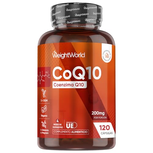 Coenzima Q10 200mg de Concentración 120 Cápsulas Veganas, 4 Meses de Suministro - Ubiquinona CoQ10, Suministro de 4 Meses, Sin Gluten, OGM ni Estearato de Magnesio