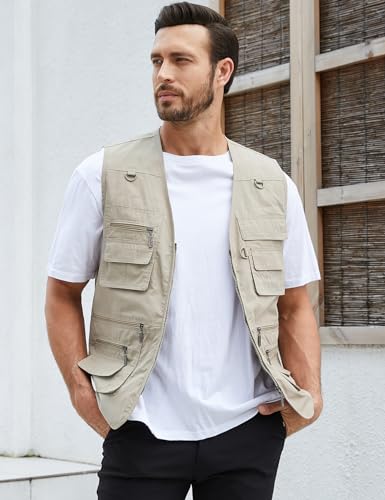 Gihuo GH000124-BEIGE-L Men'S Fishing Vest Utility Safari Travel Vest thumb #1