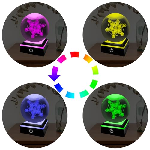 Lampe de nuit boule de cristal 3D Cube Métatron et veilleuse LED - 5
