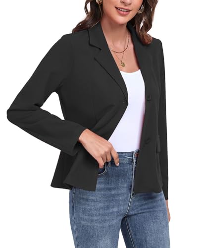 Blazers for Women Casual Long Sleeve Button Front Notched Lapel Work Office Blazers Jacket with Pockets, Black4