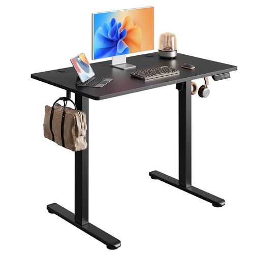 Image of DEVAISE 40 Inch Electric Standing Desk, 3 Adjustable Computer Desk for Home Office, Ergonomic Sit to Stand Desk with LED Touchscreen,Headphone Hook, 3 Memory Preset, with One-Piece Desktop, Black