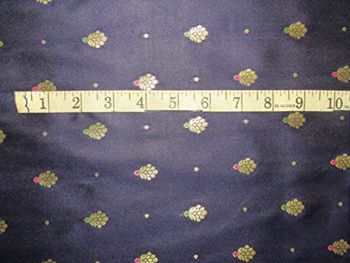 Tissu brocart 100 % soie au mètre bleu marine or métallique jacquard vêtement ameublement