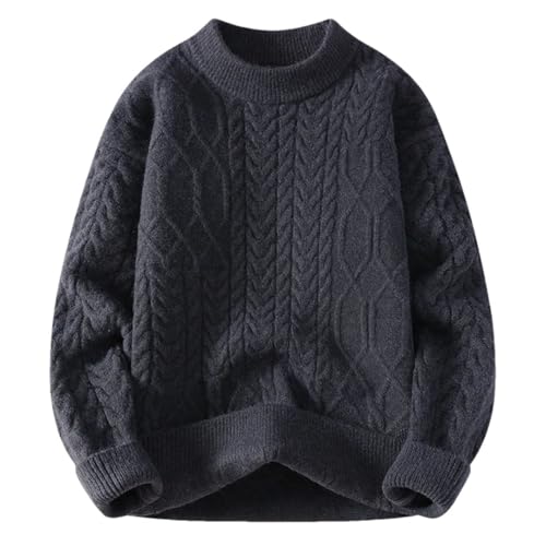 Men's Winter Knit Sweater Thick Round Neck Solid Color Knitted Pullovers Loose Sweaters