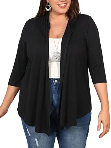 Milumia Women's Plus Size Casual Drape Open Front Cardigans Basic 3/4 Sleeve Coat - Main Image