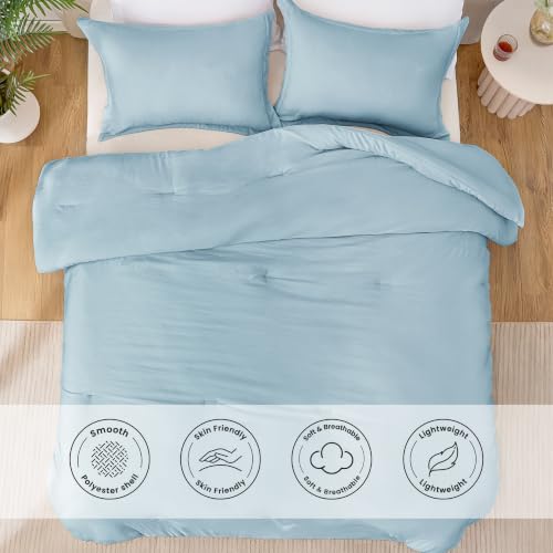 Image of Love's cabin Light Blue Full Comforter Set, 3-Piece Prewashed Bed Set with 1 Comforter (79 x 90 in) & 2 Pillowcases, Lightweight & Breathable for All Seasons