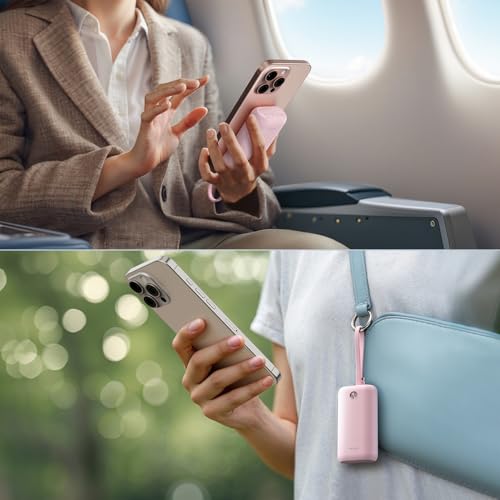 Image of iWALK Mini Portable Charger 10,000mAh, 22.5W USB-C Fast Charging Power Bank with Built-in Cable, Travel Essential Ultra-Small Battery Pack Compatible for iPhone 17 /16 /16 Pro /15, Samsung, Google, Pink