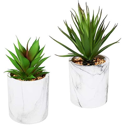 Tiita 9.2" x 3.3" Artificial Plant in Concrete Cement Pot, 2 Pack Fake Small Greenery Perfect for Office Home, Kitchen, Bathroom, Bookshelf Cover