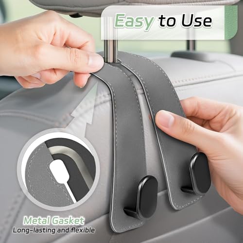 Image of Car Hooks for Headrest, 2Pcs Seat Back Storage Hook Luxurious Leather Multifunctional Car Hanger & Holder for Heatrest, Seat, Bag, Purse Black (2 Pack)