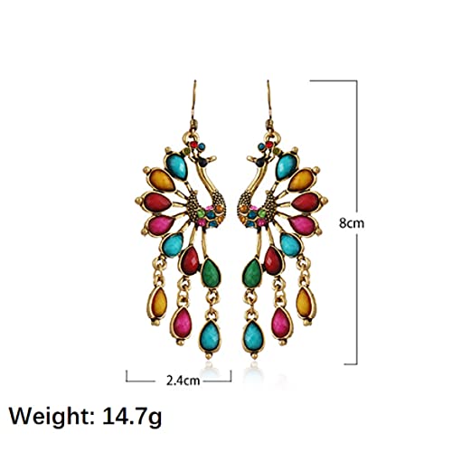 Peacock Teardrop Tassel Earrings, Peacock Chandelier Tassel Dangle Earrings for Women, Bohemian Teardrop Peacock Fringe Earrings, Sparkling Phoenix Bird Stud Earrings Boho Jewelry2