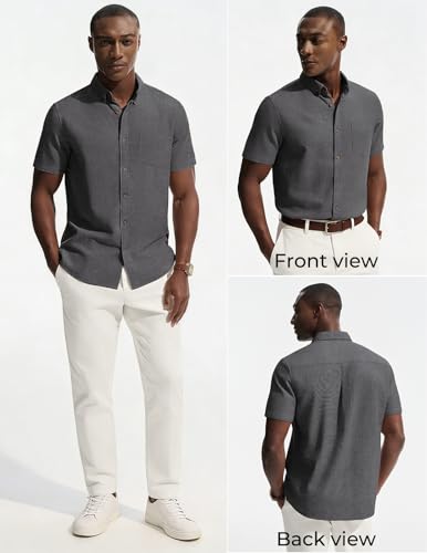 PJ PAUL JONES Mens Linen Shirt Short Sleeve Button Down Business Casual Dress Shirts Cotton Summer Beach Shirts with Pocket - image 2