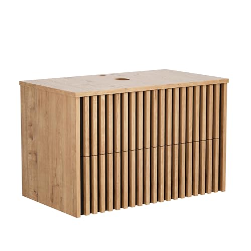 UEV Waschbeckenunterschrank für Gäste-WC/kleines Bad, Waschtisch kleine 81cm, Badschrank, Badezimmerschrank, Waschtischunterschrank hängend, Waschplatz ausreichend Stauraum Platzsparender Natur