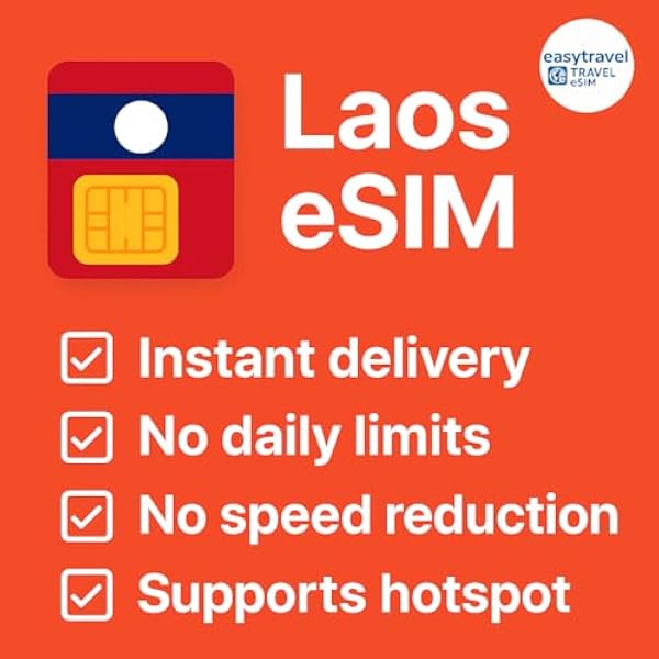 Laos eSIM High Speed Data Supports Hotspot 30 Days 3-20GB Email Delivery (3GB for 30 Days)