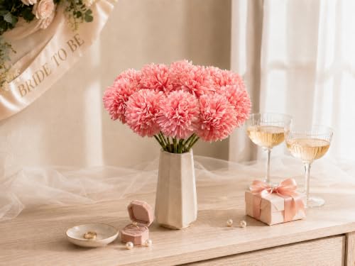 Image of Mandy's 12pcs Artificial Pink Ball Chrysanthemum Flowers
