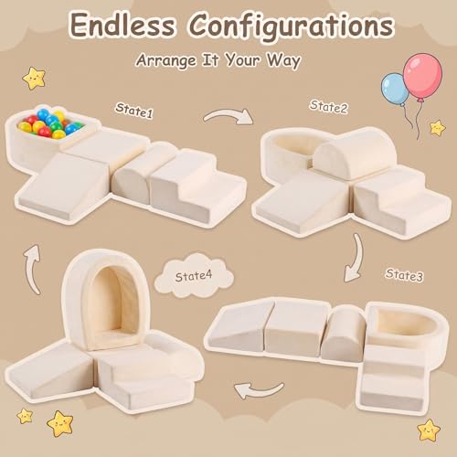 Image of Tiita Baby Climb and Crawl Playset 5-Piece with Small Ball Pit | Foam Climbing Blocks for Toddlers with Removable Washable Cover, Indoor Soft Play Climber, Beige