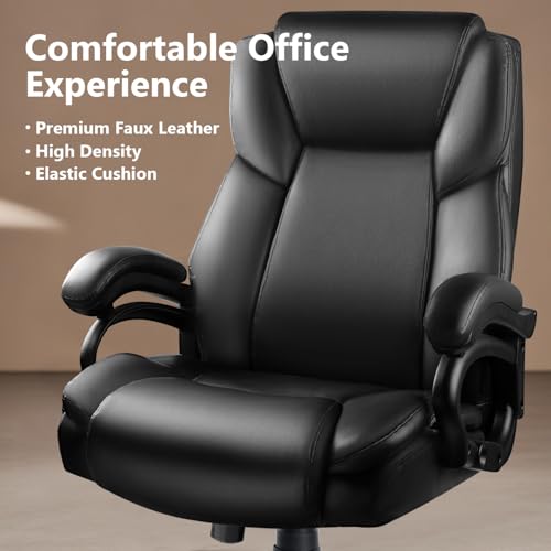 Image of Waleaf 500lbs Big and Tall Office Chair, Heavy Duty Chair for Heavy People, Adjustable Ergonomic Lumbar Support Executive Chair, Large High Back and Quiet Rubber Wheels, Black