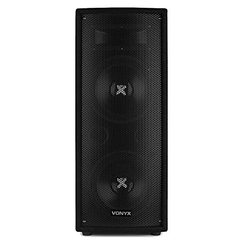 VONYX SL28 Passive PA Speaker Double 8 Inch 800W 2-Way Bass Reflex System with Piezo Horn, DJ Disco Speaker Box, Mobile DJs, Home Party & Small Venue Sound System, Pole Mount Included