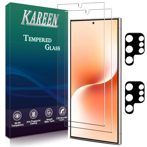 Image of KAREEN 2+2 Pack Screen Protector for Samsung Galaxy S25 Ultra Tempered Glass Film with Camera Lens Protector, Fingerprint Unlock Support, Anti Scratch, Bubble Free, Case Friendly