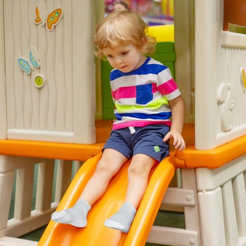 GRPSKCOS Stoppersocken Kinder 15 Paar ABS Knöchelsocken Rutschsocken Socken Kinder Antirutsch Socken für Kleinkinder Jungen Mädchen（#1 Schwar + Weiß + Hellgrün, 1-3 Jahre）