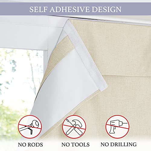 RYB HOME 100% Blackout Curtains for Small Window, Linen Textured Blend Insulating Privacy French Door Curtains Tie Up Shades for Kitchen Storage Cabinet Basement, W 12 x L 40, Beige, 1 Panel