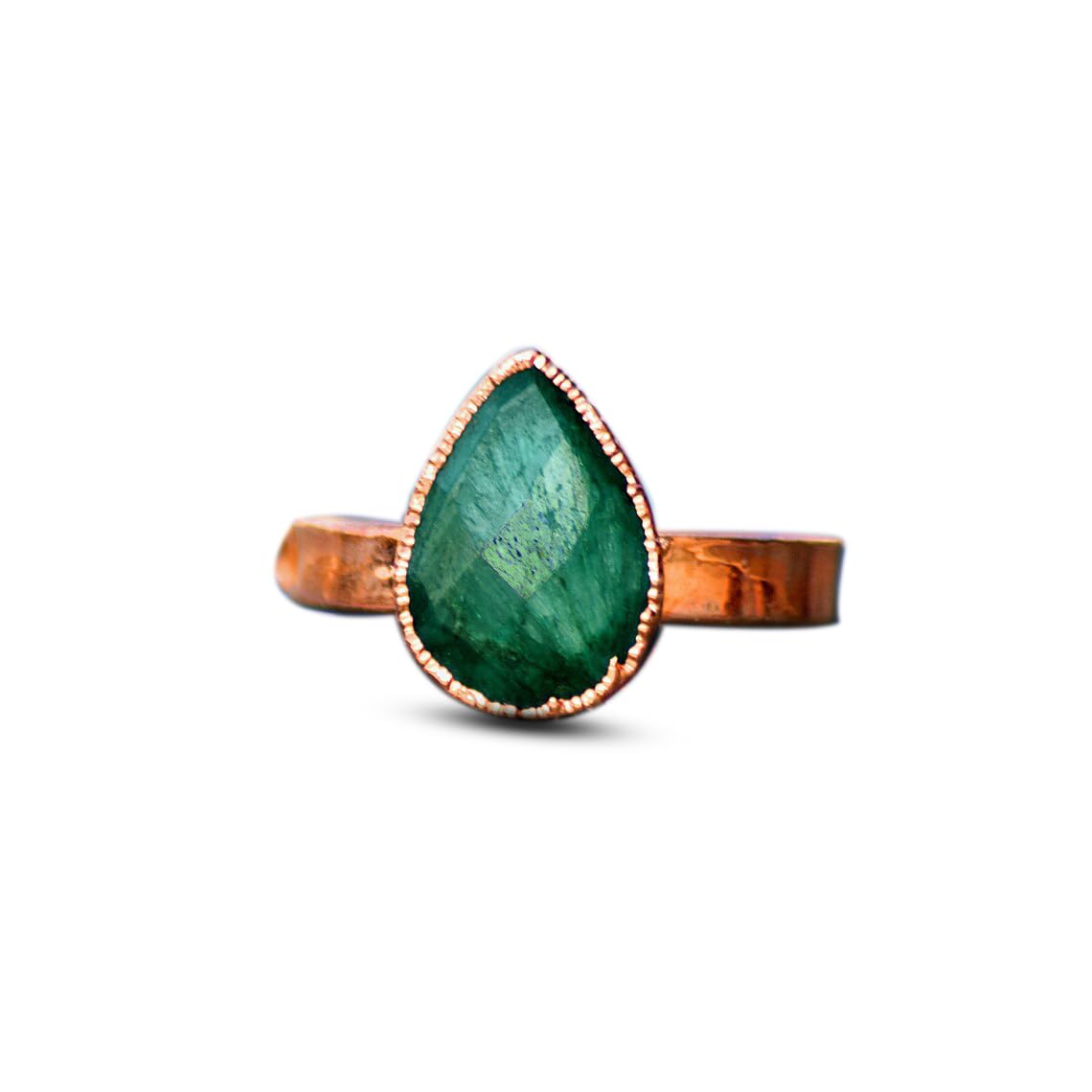 Handmade Hydro Emerald Engagement Ring For Women-Dainty Promise Wedding Ring-Pear Cut Ring-Unique Lightweight Ring-Birthstone Birthdays Ring For Girls, Mom, Daughter (Copper-Antique, 11)