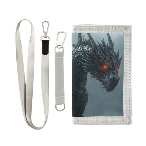 FOLIOSA Kids Wallet for Boys Girls Dragon Dark Print Youth Wallet with Zipper Pocket Card Holders, Novelty Wallet 4.9×2.9 in