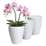 Annastore 3 x Orchideentopf aus Keramik Ø 13,5 cm x 17 cm hoch – mit Erhöhung für optimale Belüftung – Übertopf für Orchideen – 3 Farben – langlebig & stilvoll – Blumentopf für Innenbereich (Weiß)