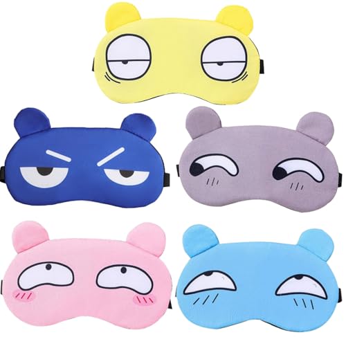 ZHAOYCSH 5 Piezas de Máscara de Ojos para Dormir Ajustable, Antifaz Suave y Esponjoso en 5 Colores Divertidos (Dibujos Animados) para Viajes, Siesta o Vuelo - Unisex para Hombres y Mujeres