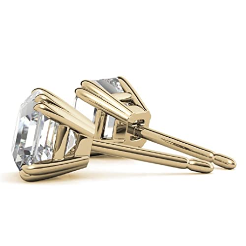 Handmade Solid Yellow Gold Earring, 3 Tcw Asscher Cut Moissanite Diamond Stud Earring, Solitaire Moissanite Earring For Women, Engagement/Birthday Gifts, 10K 14K 18K, Push/Screw Back #TOP1