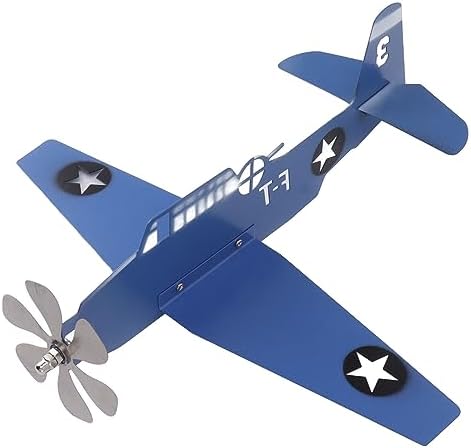 generic Airplane Blue Wind Spinner Weather Iron Stainless Steel Outdoor Garden Patio Wind Direction Indicator 58cm Height with - 5