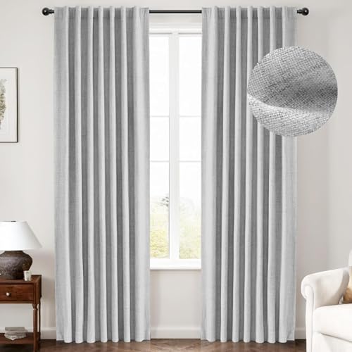 INOVADAY 100% Blackout Curtains 102 Inches Length 2 Panels Set, Back Tab/Rod Pocket Linen Black Out Curtains for Bedroom, Thermal Insulated Window Drapes - Grey, W50 X L102