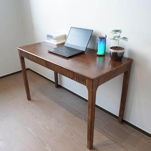 JTYP Solid Wood Desk with Drawer, Small Writing Desk for Small Spaces,Gaming Study Home Office Workbench woodenDesks for Work, 39 inch Wooden Computer Desk for Bedroom Walnut Color