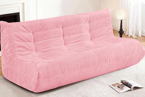 Image of Bean Bag Chair,Giant Beanbag Chairs for Adults,Comfy Large Fireside Chair Lazy Sofa,Corduroy Bean Bag Lounger with Memory Foam Filled,Floor Sofa Couch for Home,Living Room (Pink, 3-Seater)