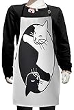 Ambesonne Cat Lover Apron, Kittens Forming Chinese Philosophy Dualism Forces of The Universe Mystic Motif, Small Apron Bib with Adjustable Ties for Baking Painting, Small Size, Black White