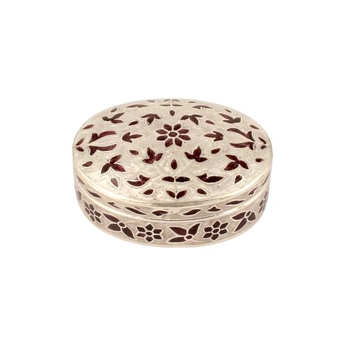 Handmade 925 Sterling Silver Meenakari Work Floral Design Trinket Box Container Sindoor Box Brides Jewelry Gift For Her