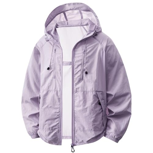 Generisch Chaqueta para correr para hombre, impermeable, protección solar, transpirable, para verano, impermeable, transpirable, cortavientos, chaqueta deportiva con capucha, chaqueta de senderismo