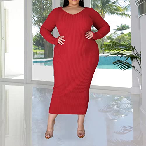 Image of Women's Plus Size Sexy Long Sleeve Maxi Sweater Off Shoulder Knit Dress