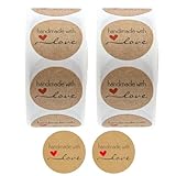 1000PCS Homemade with Love Stickers,1 Inch Small Round Kraft Baking Stickers Label Sticker for Baked Goods Packaging Jam, Jelly Jar Canning Bottles,Cookie Bags with Lines (Brown1)