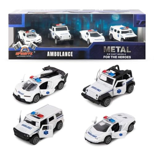 Image of Amisha Gift Gallery Diecast Ambulance Toy Car for Kids, Pack of 4