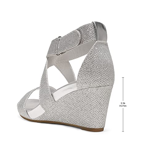 Dream Pairs Women'S Elastic Ankle Strap Wedge Sandals,Size 8,Silver/Glitter,Sandi thumb #2
