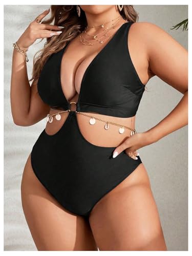 OYOANGLE Women's Plus Size Ring Linked Cut Out One Piece Swimsuit Deep V Neck Bathing Suits Beachwear4