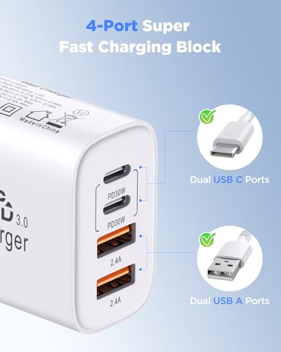60W USB C Charger,2Pack 10FT iPhone 17 Pro Max Charger Fast Charging,4Port USB-A USBC Charger Block with 10ft USB C Cable Cord for Apple iPhone 17 Pro Max/17 Air/16 Pro Max/15 Plus/16/iPad,AirPods - image 7