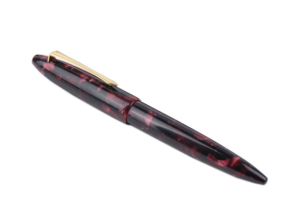 Lanxivi M100 Fountain Pen Black Rose Celluloid,Germany SCHMIDT Fine Nib,Gold Trim Classic Style with Ink Refill Converter,Executive Pen